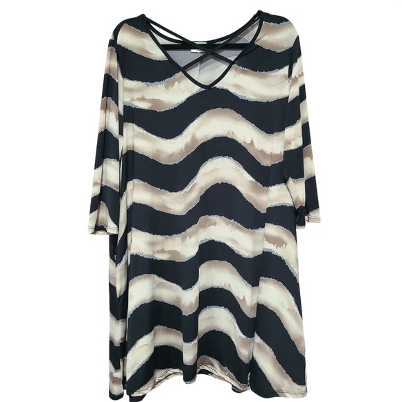 Goldspark Dresses & Skirts - Goldspark XL Tunic Top Wavy Abstract Stripe Strappy V-Neck 3/4 Sleeve Dress